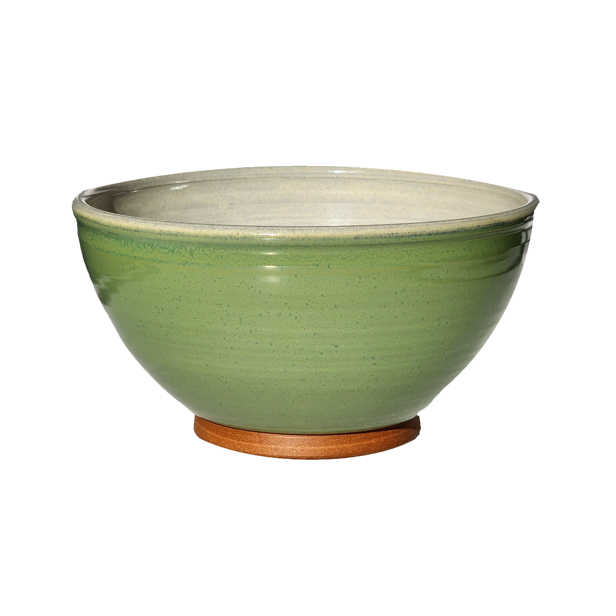 Image: A large mixing bowl in bud green, offering a capacity of 12.5 cups. The soothing green hue evokes images of fresh spring foliage, making it a delightful addition to any kitchen. Ideal for mixing ingredients for your favorite recipes.