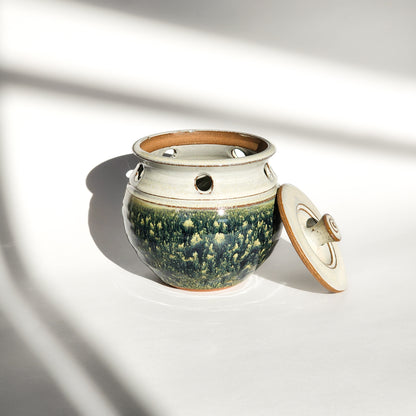 Image: A froggy bottom ceramic garlic keeper, ideal for storing garlic bulbs and enhancing kitchen décor.
