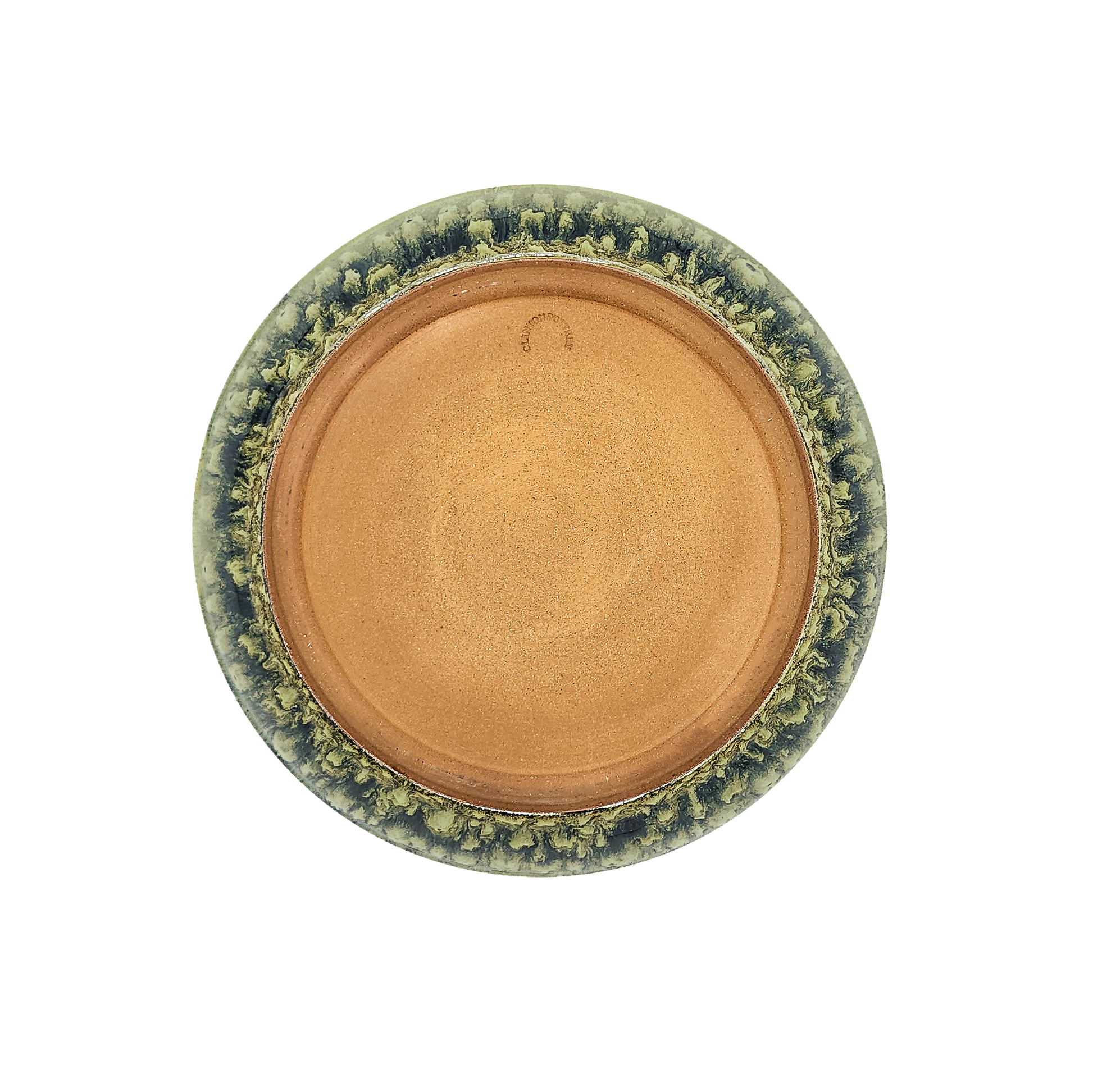 Image: A Froggy Bottom glazed pasta dish, measuring 10 inches in diameter, crafted by Clinton Pottery. This earthy green hue resembles the tranquil depths of a pond, offering ample space for serving your favorite pasta dishes with rustic charm and style.