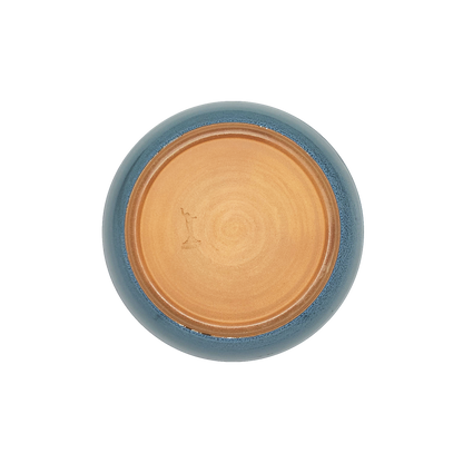 Image: A small pasta dish with a diameter of 8.5 inches, made by Clinton Pottery, showcasing a light blue glaze. The soft blue hue of the glaze imparts a tranquil and refreshing feel, perfect for serving pasta dishes with a touch of serene elegance.