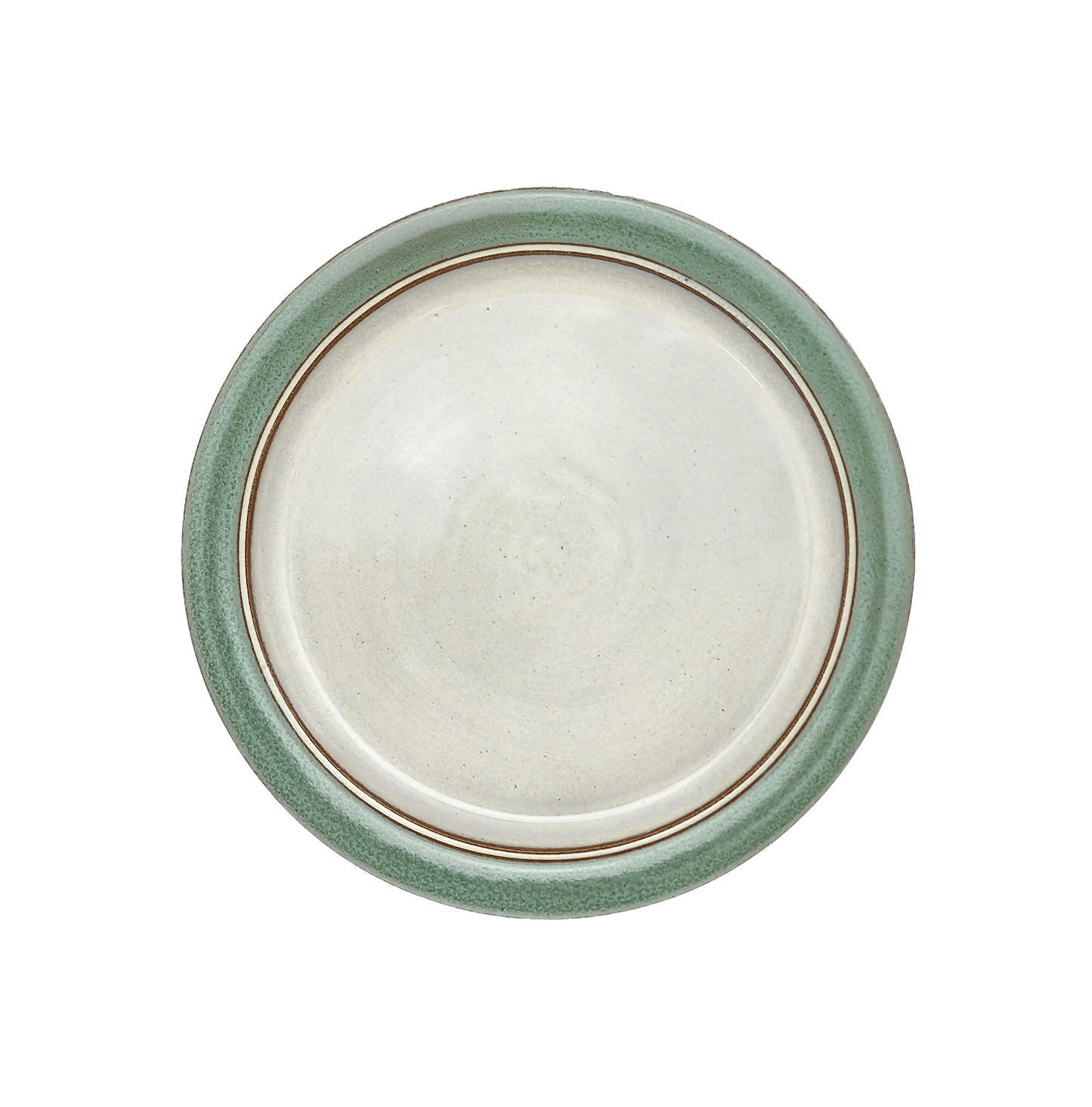 Image Description for Large Dinner Plate (10") in Light Green: A serene light green dinner plate from Clinton Pottery's Handmade Dinnerware Collection. The 10-inch plate features a gentle green glaze, evoking the tranquility of a spring meadow. Its ample size makes it an ideal choice for serving a delightful dinner with a touch of natural charm and freshness.