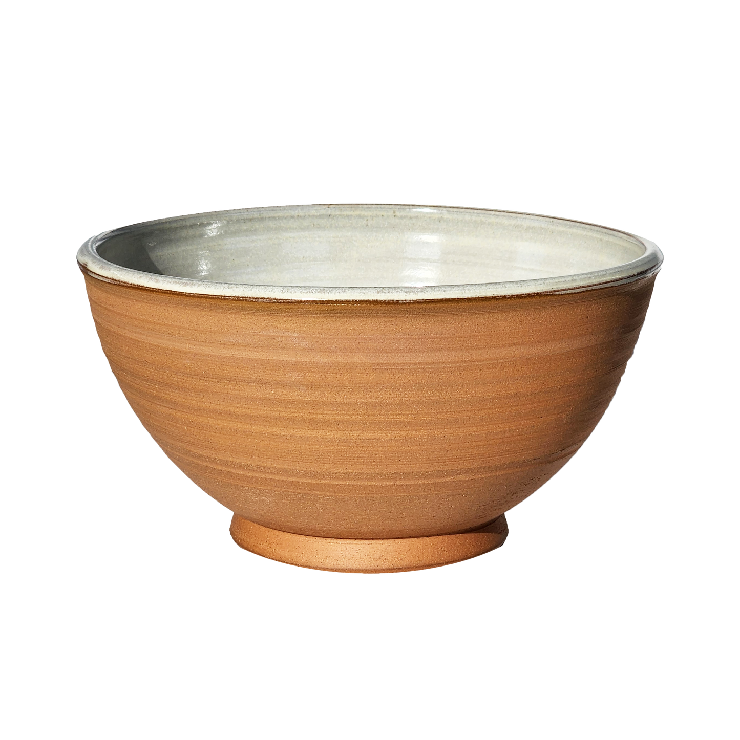 Image: A large mixing bowl in natural, unglazed ceramic, featuring a spacious design with a capacity of 12.5 cups. Embrace the rustic charm and simplicity of this earthy hue.